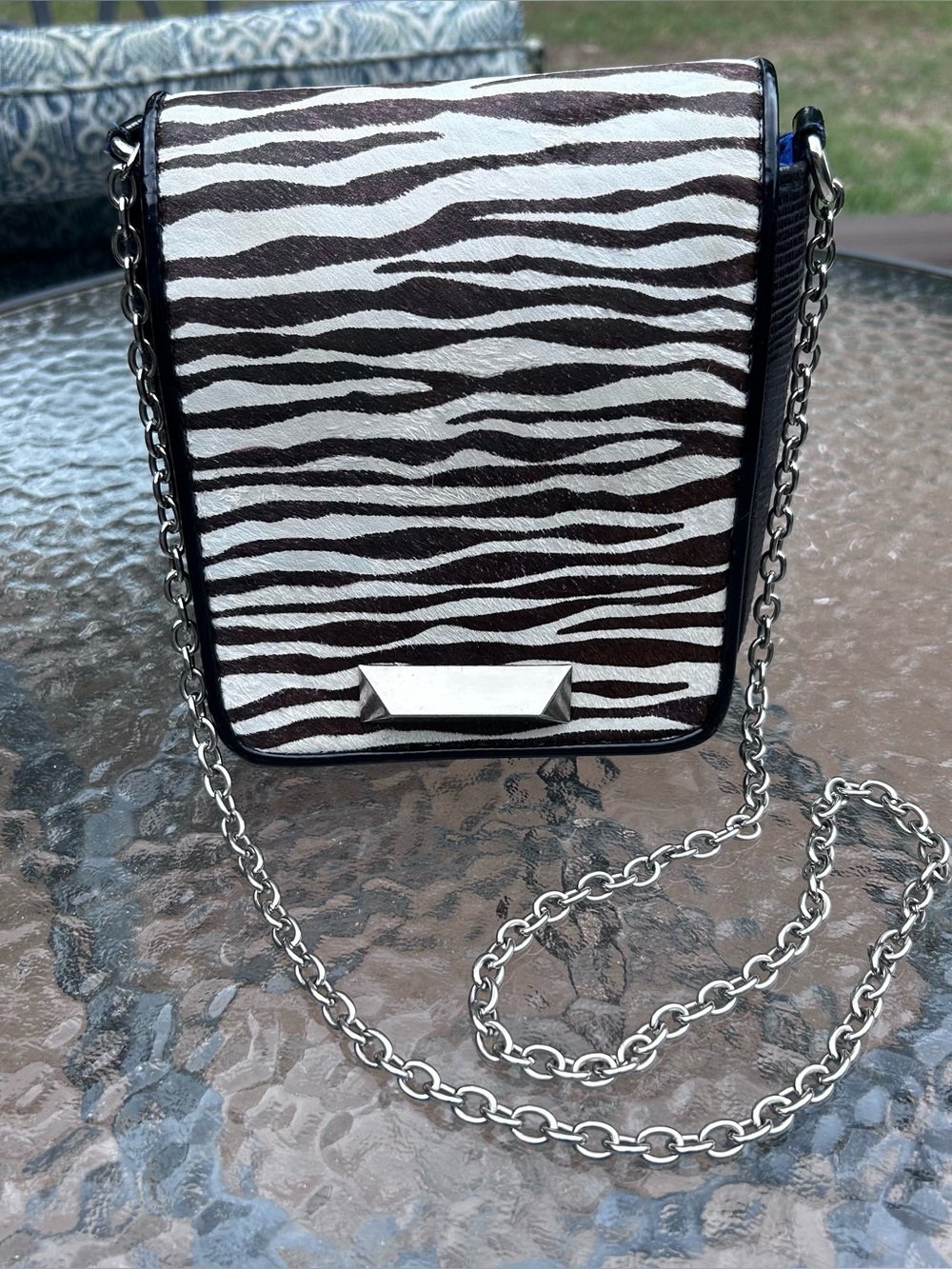 White House Black Market EUC Zebra Print Calf Hair Crossbody Bag Brown Ivory
